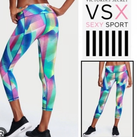 2pk Women’s Victoria Secret Leggings Sz Medium Black and Multi Color - Picture 2 of 10